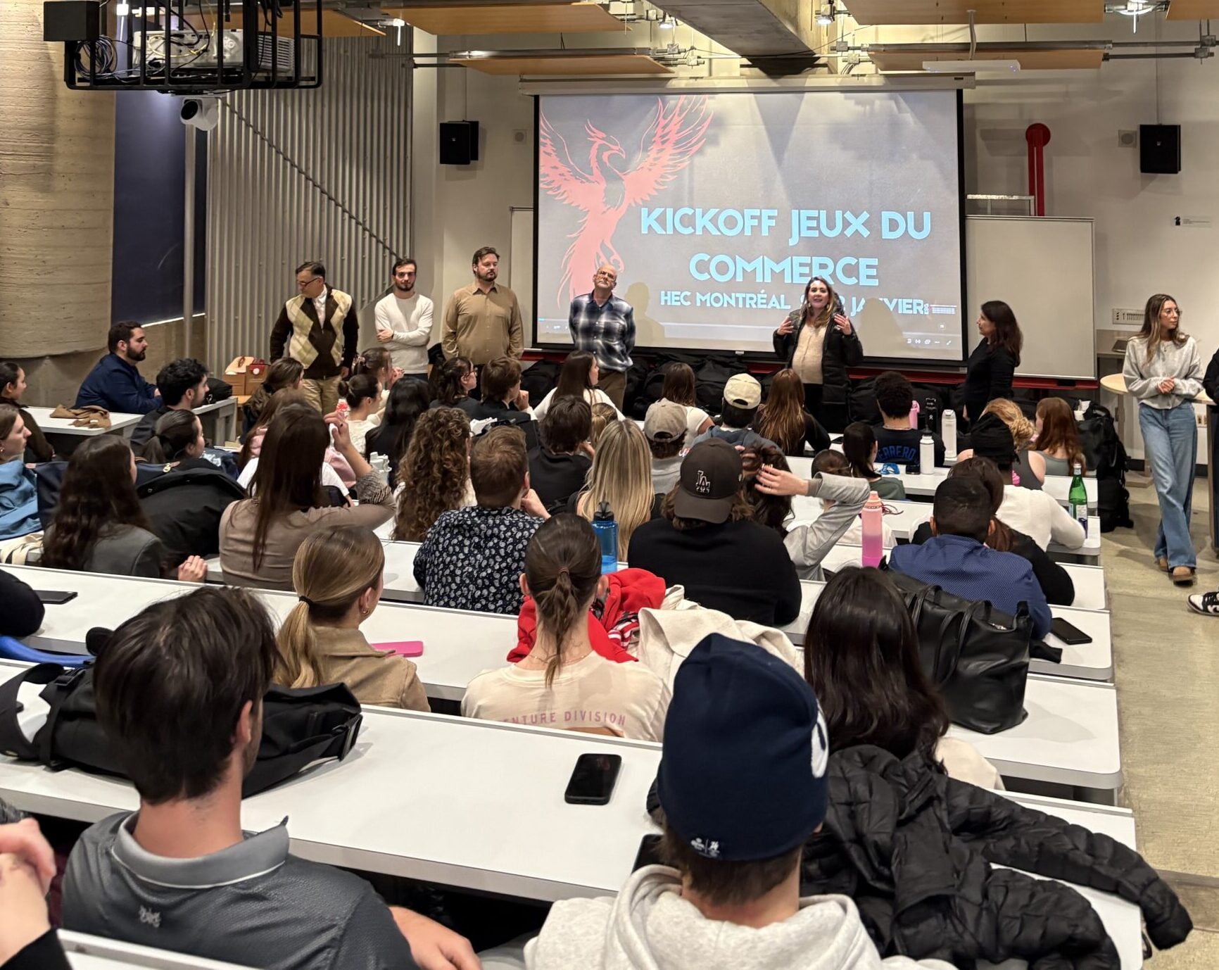 Délégation de l'ESG UQAM lors du kickoff des Jeux du commerce 2026.